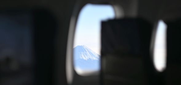 Mt. Fuji view from aircraft cabin